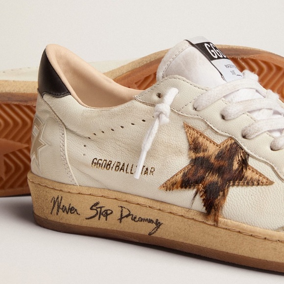 Golden Goose Ballstar Sneakers w/ Leopard-Print Star and Black Leather Heel Tab - Picture 3 of 10